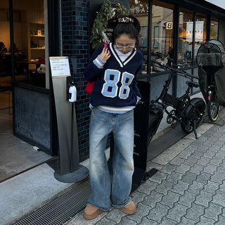 88 V-neck bicolor knit