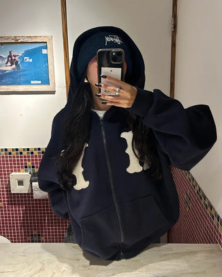 (Unisex) NY Unique Big Patch Zip-Up Hooded Parka
