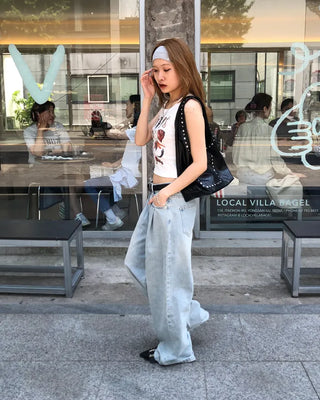 Double-pleated cotton wide-leg pants and belt set