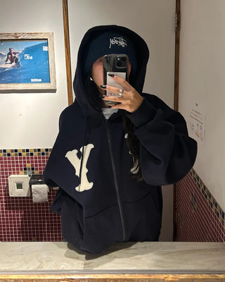 (Unisex) NY Unique Big Patch Zip-Up Hooded Parka