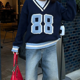 88 V-neck bicolor knit