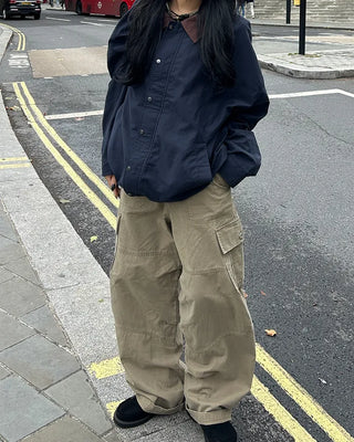 (Unisex) Vintage Wash Flap Cargo Pocket Pants