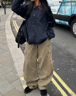 (Unisex) Vintage Wash Flap Cargo Pocket Pants