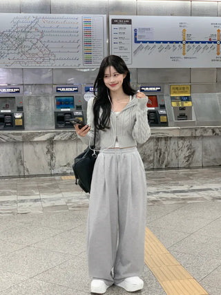 [3 colors] Pleated wide training pants