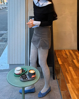 Shirt-layered off-shoulder blouse
