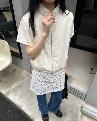 Flower pattern cotton mini skirt
