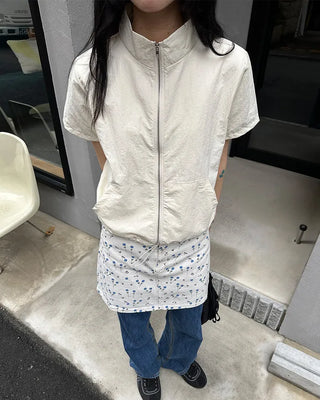 Flower pattern cotton mini skirt