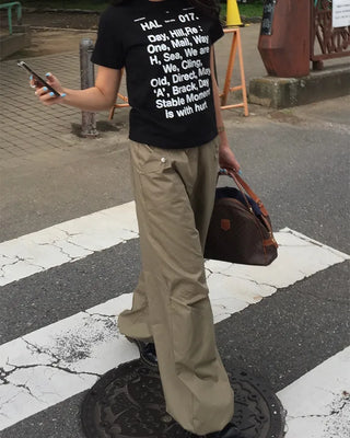 Long lettering half T-shirt
