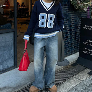 88 V-neck bicolor knit