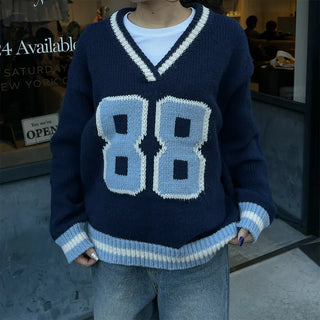88 V-neck bicolor knit