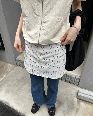Flower pattern cotton mini skirt