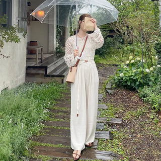 Belted linen slacks