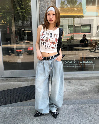 Double-pleated cotton wide-leg pants and belt set