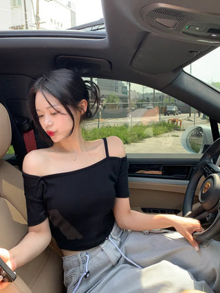 [2-way] Asymmetrical Shoulder Short-Sleeve T-Shirt (6 colors)