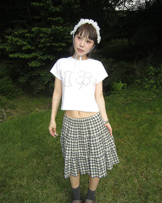I Clover Stud Semi-Cropped Half T-Shirt