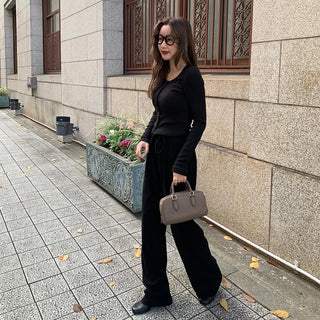 Velour wide-leg elastic waist pants