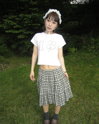 Tartan check tiered midi skirt