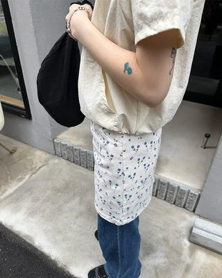 Flower pattern cotton mini skirt