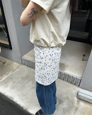 Flower pattern cotton mini skirt