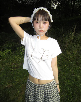 I Clover Stud Semi-Cropped Half T-Shirt