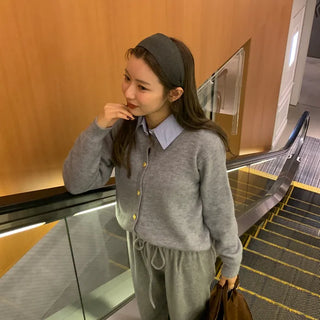 Striped shirt layered cardigan