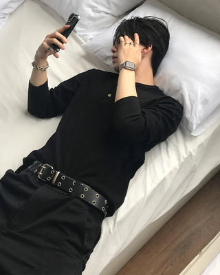 Buttoned long-sleeved T-shirt