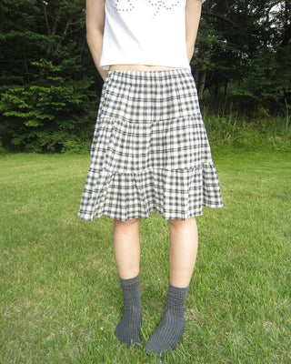 Tartan check tiered midi skirt