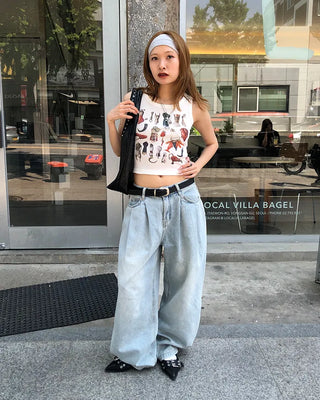 Double-pleated cotton wide-leg pants and belt set