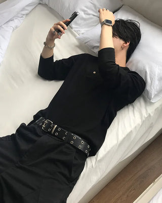 Buttoned long-sleeved T-shirt