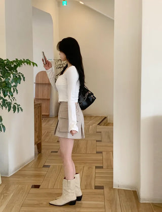 [Lined] Cargo pleated skirt (4 colors)