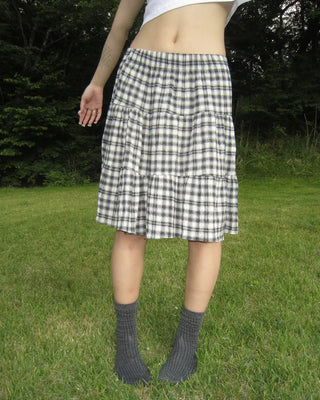Tartan check tiered midi skirt