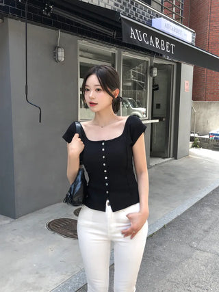 Back pocket button bootcut pants