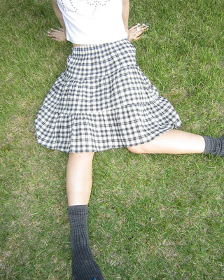 Tartan check tiered midi skirt