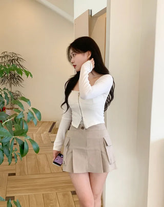 [Lined] Cargo pleated skirt (4 colors)