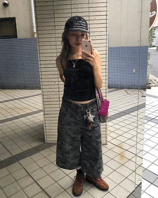 Camouflage flap pocket Bermuda denim pants