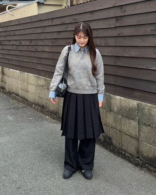 Check shirt layered knit detail