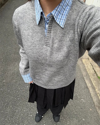 Check shirt layered knit detail