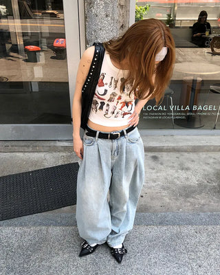 Double-pleated cotton wide-leg pants and belt set