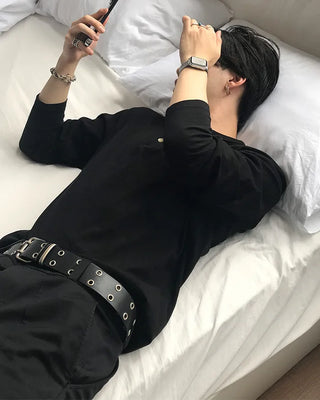 Buttoned long-sleeved T-shirt