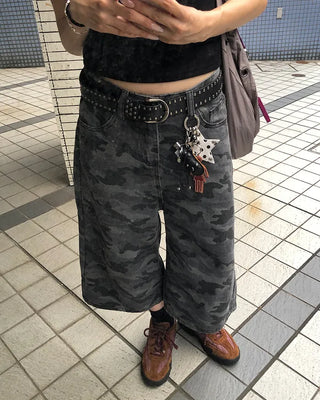 Camouflage flap pocket Bermuda denim pants