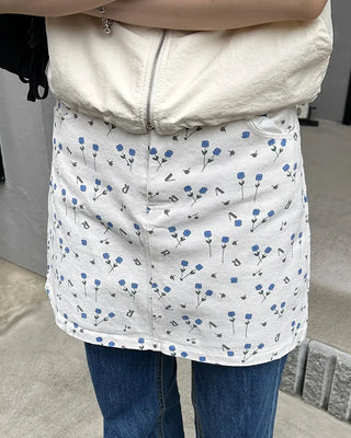 Flower pattern cotton mini skirt