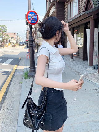 Pocket short-sleeved cropped shirt