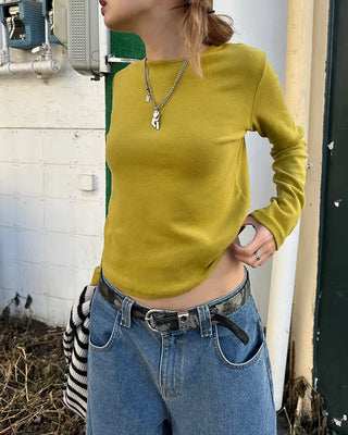 Round hem cotton long t-shirt