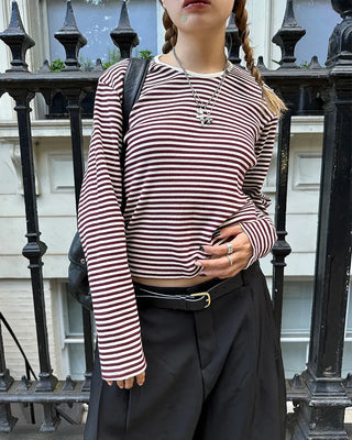 Thin striped ribbed cut and sew