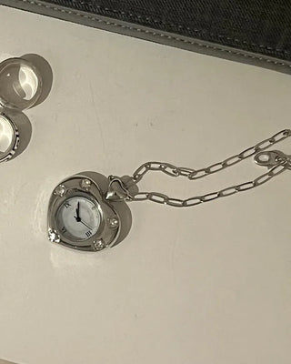 Heart Cubic Zirconia Watch Necklace