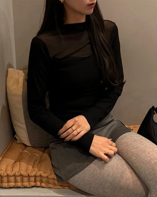 V-neck see-through bicolor T-shirt