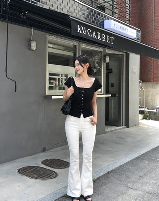 Back pocket button bootcut pants