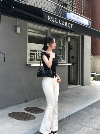 Back pocket button bootcut pants