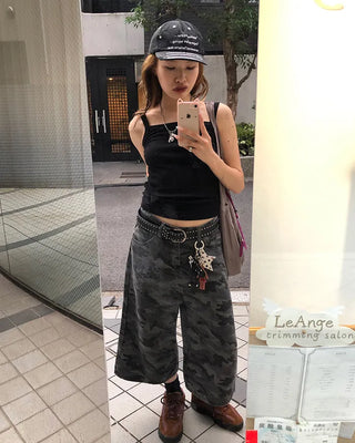 Camouflage flap pocket Bermuda denim pants