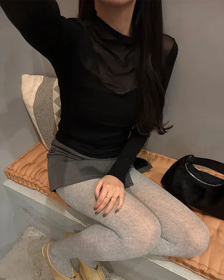 V-neck see-through bicolor T-shirt